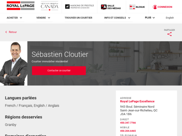 Sébastien Cloutier Royal Lepage Excellence Granby